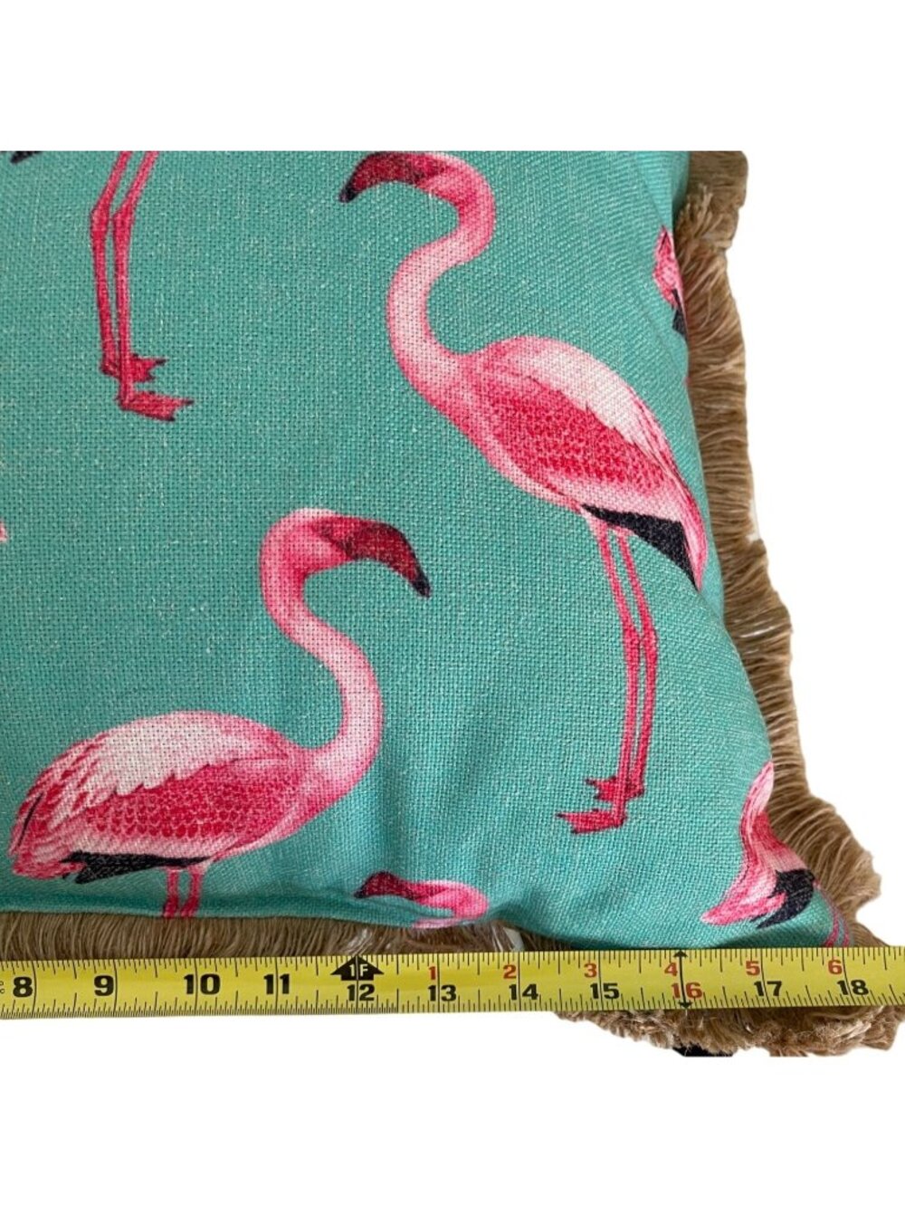 NEWPORT 18x18 Pink Flamingo Throw Pillow Cushion Aqua Turquoise Coastal Fringe - Picture 7 of 9